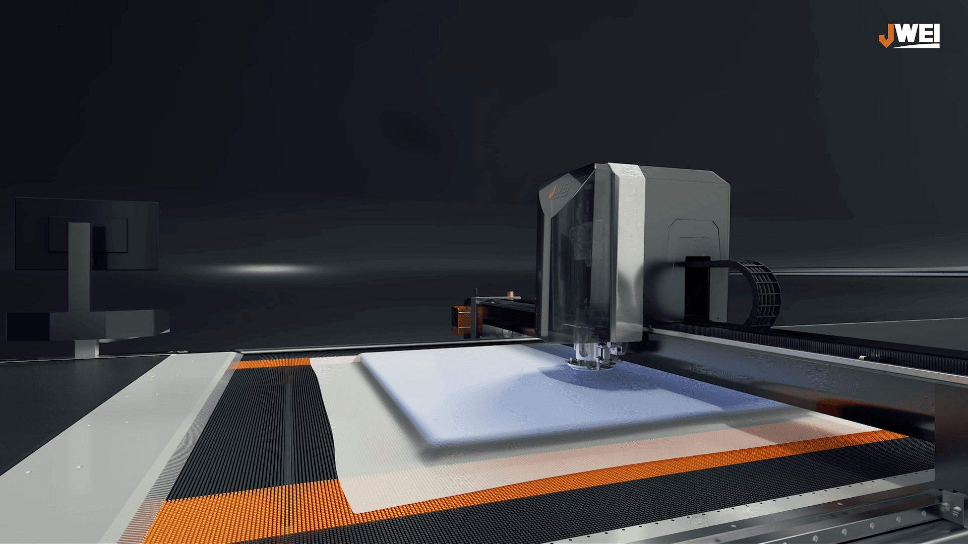 High-ply cutting process showing JWEI MI90 cutting a 90mm compressed fabric stack